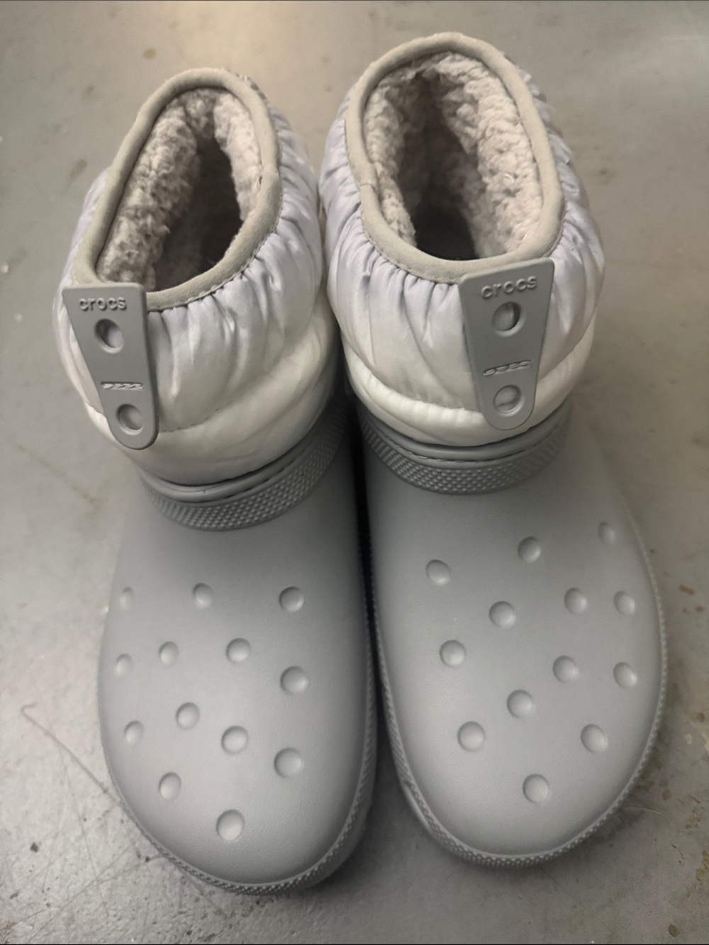 CROCS Puff-Lined Ankle Clogs in Light Gray